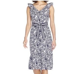 Vineyard Vines Target Rough Seas Navy White Ruffle Midi Dress Sz Small Nautical